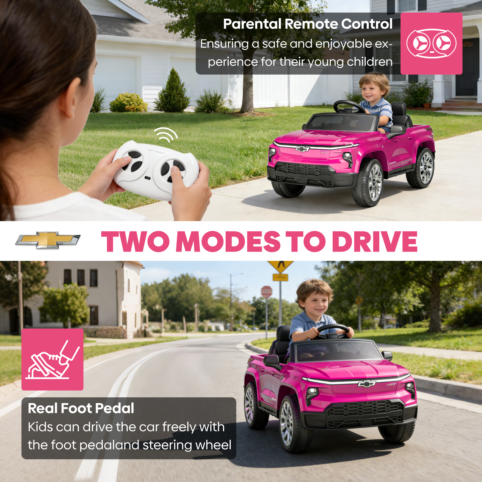 OROFULL 24V Licensed Chevrolet Electric Ride On Car with Remote, LED Lights, MP3, Safety Belt for Toddlers, Boys and Girls,Pink