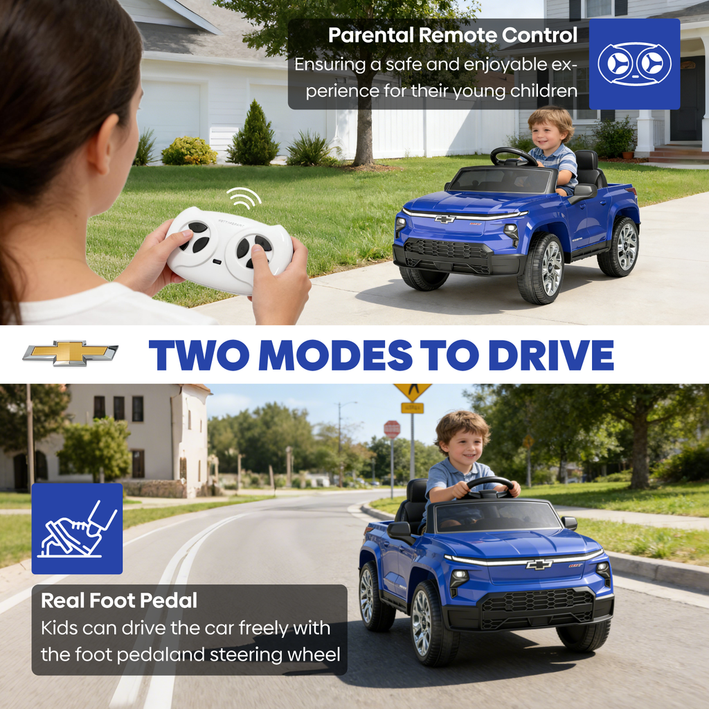 OROFULL 24V Licensed Chevrolet Electric Ride On Car with Remote, LED Lights, MP3, Safety Belt for Toddlers, Boys and Girls,Blue