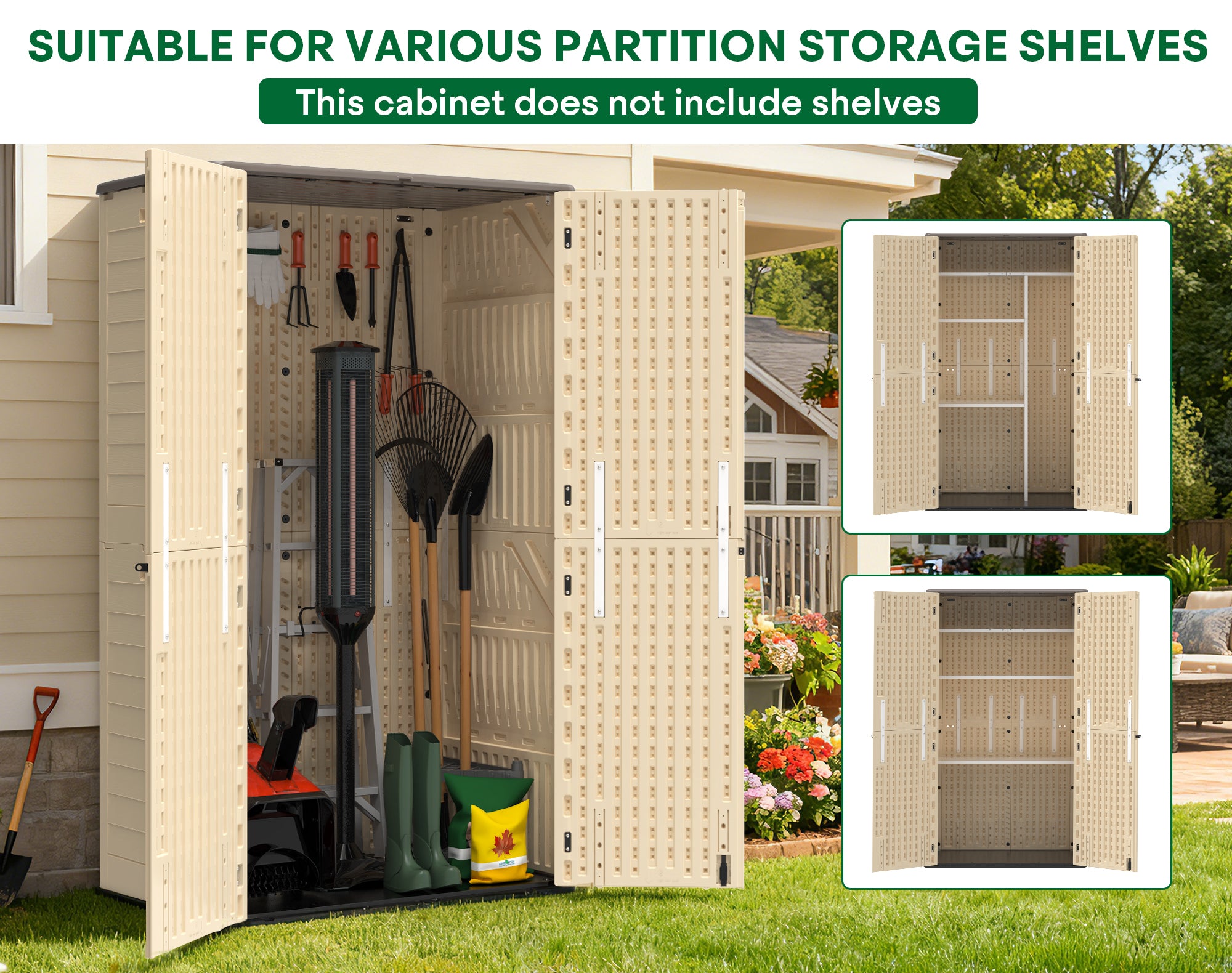 OROFULL 5x3 FT Outdoor Storage Shed, Waterproof Resin Tool Shed with Lockable Door & Reinforced Floor, All-Weather Shed for Patio Garage Garden Khaki