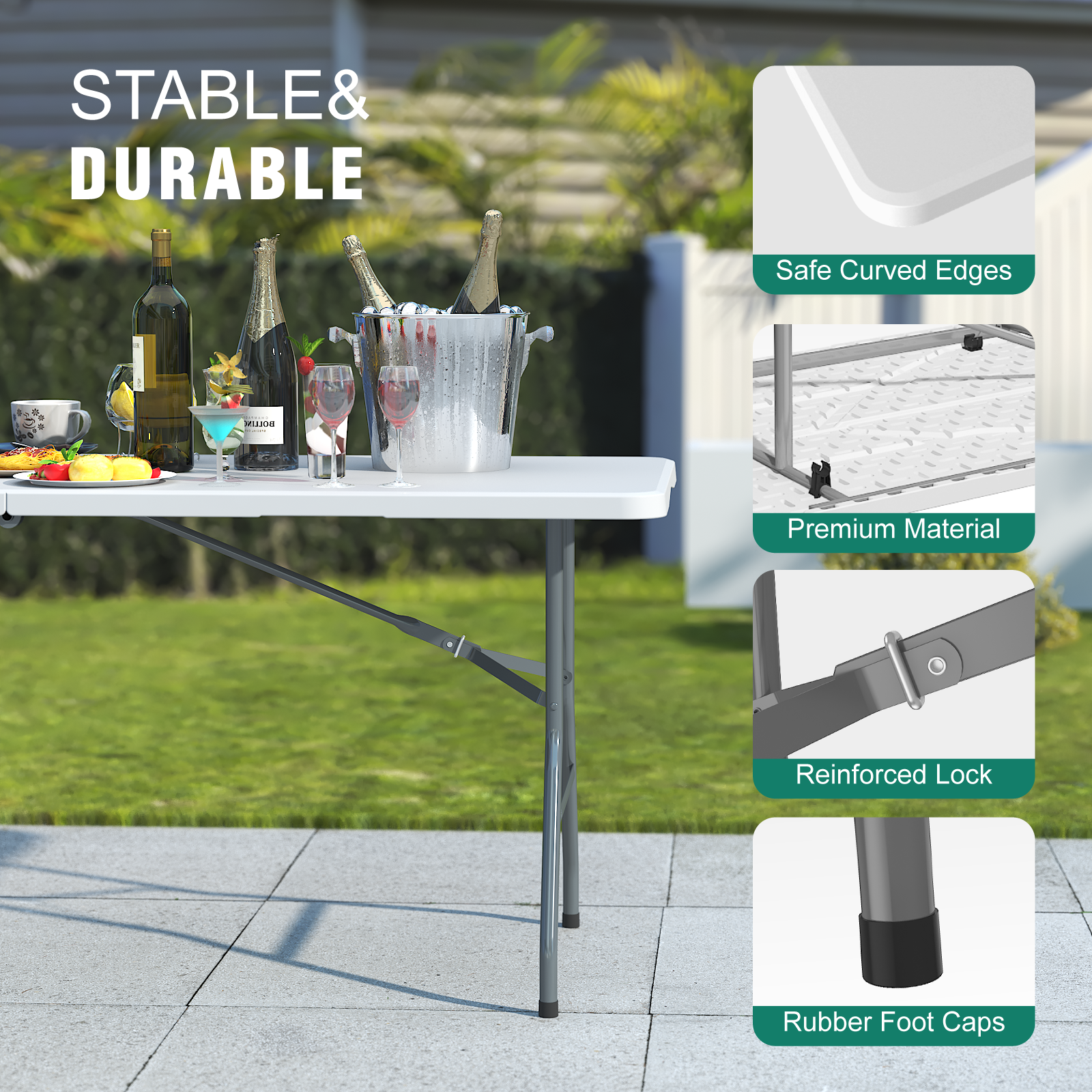 OROFULL 6ft Folding Table, Heavy Duty Portable Plastic Utility Table with Carry Handle, Waterproof Foldable Table for Party Camping Picnic Dining Indoor Outdoor, White