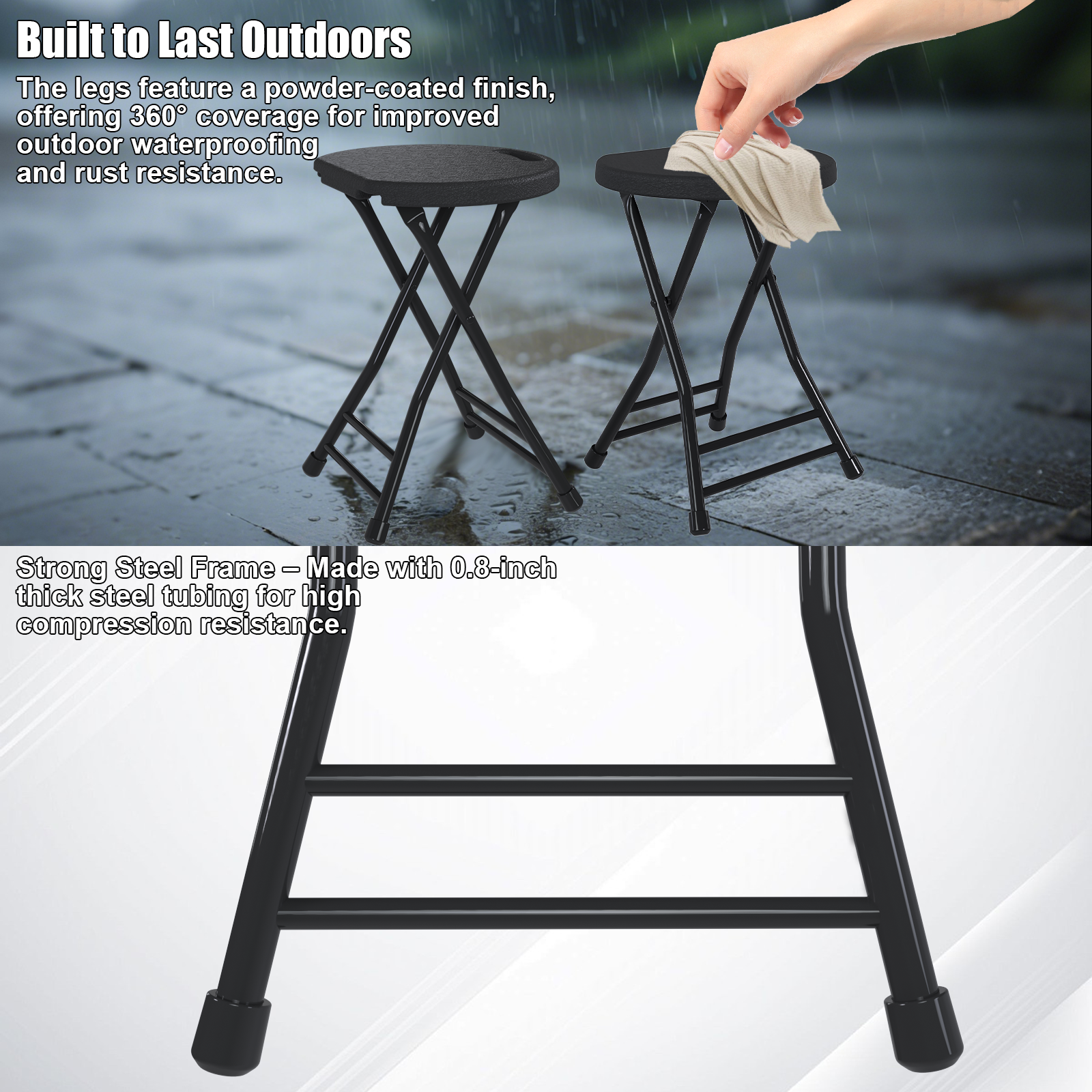 OROFULL 18 Inch Folding Stool 6 Pack, 600lbs Heavy Duty Foldable Bar Stool with Handle, Steel Frame Anti-Slip Folding Chair Indoor Outdoor, Black