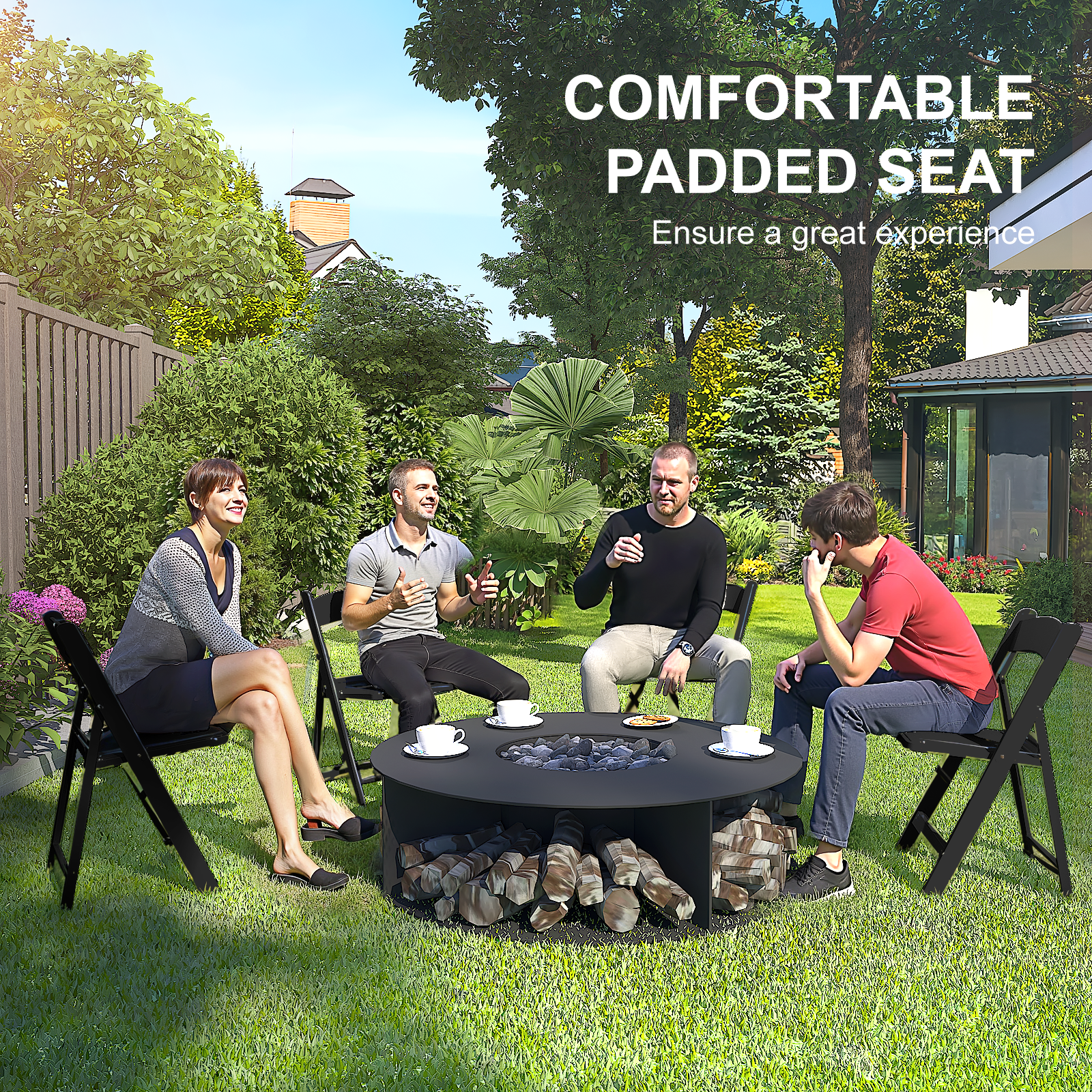 OROFULL 4 Pack Black Resin Folding Chairs with Cushioned Seat, Heavy Duty Foldable Chair for Wedding Party Event Home Indoor Outdoor Use
