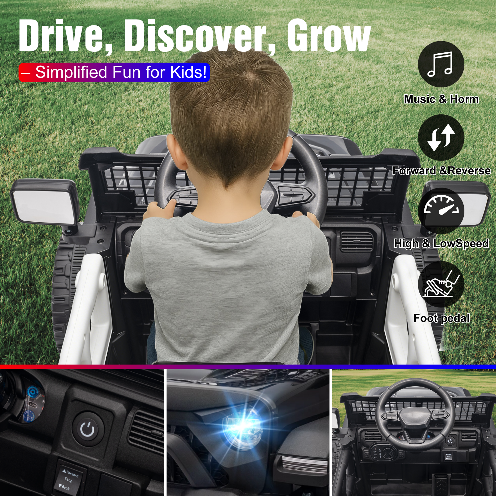 OROFULL 12V Electric Police Car, Kids Ride On Car with Remote Control, Double Doors and Music for Toddlers, Boys and Girls,Black