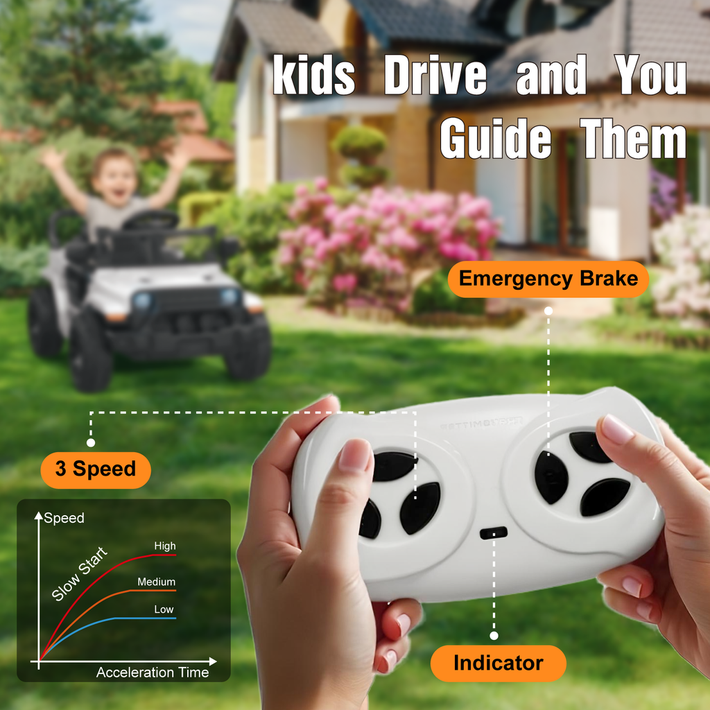 OROFULL 12V Electric Ride On Car, Kids Ride On Truck Toy with Remote Control, Double Doors and Music for Toddlers, Boys and Girls,White