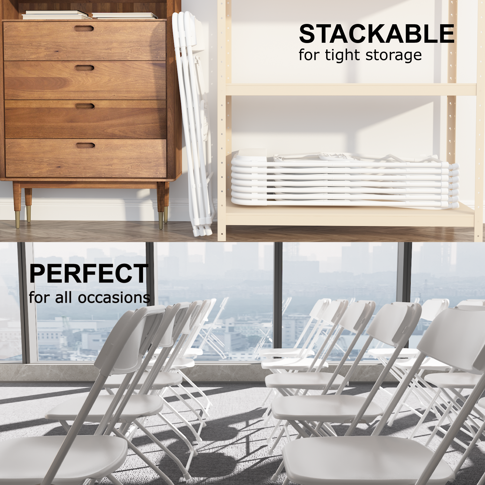 OROFULL 10 Pack Plastic Folding Chair, 350lb Capacity Stackable Event Chair with Steel Frame for Indoor Outdoor Wedding Party, White