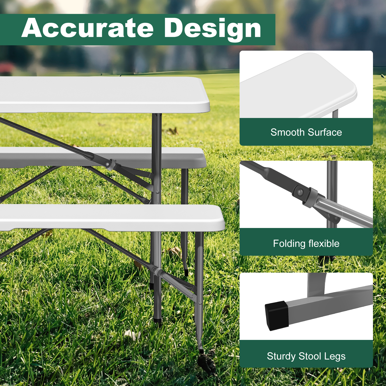 OROFULL 6FT Plastic Folding Bench 2 Pack, HDPE Portable Foldable Bench with Steel Frame for Outdoor Camping Picnic Party Dining, White