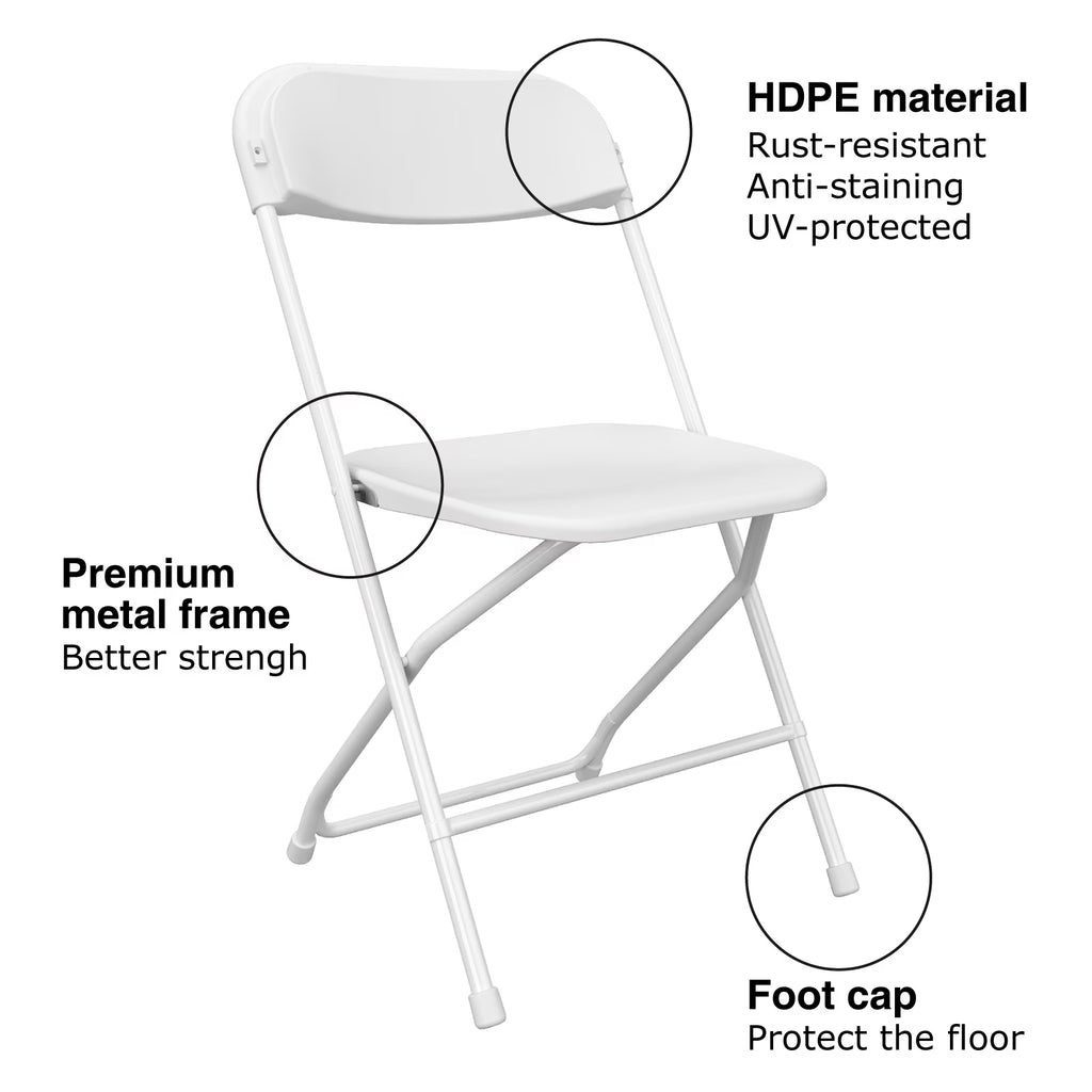 OROFULL 6 Pack Plastic Folding Chair, 350lb Capacity Stackable Event Chair with Steel Frame for Indoor Outdoor Wedding Party, White