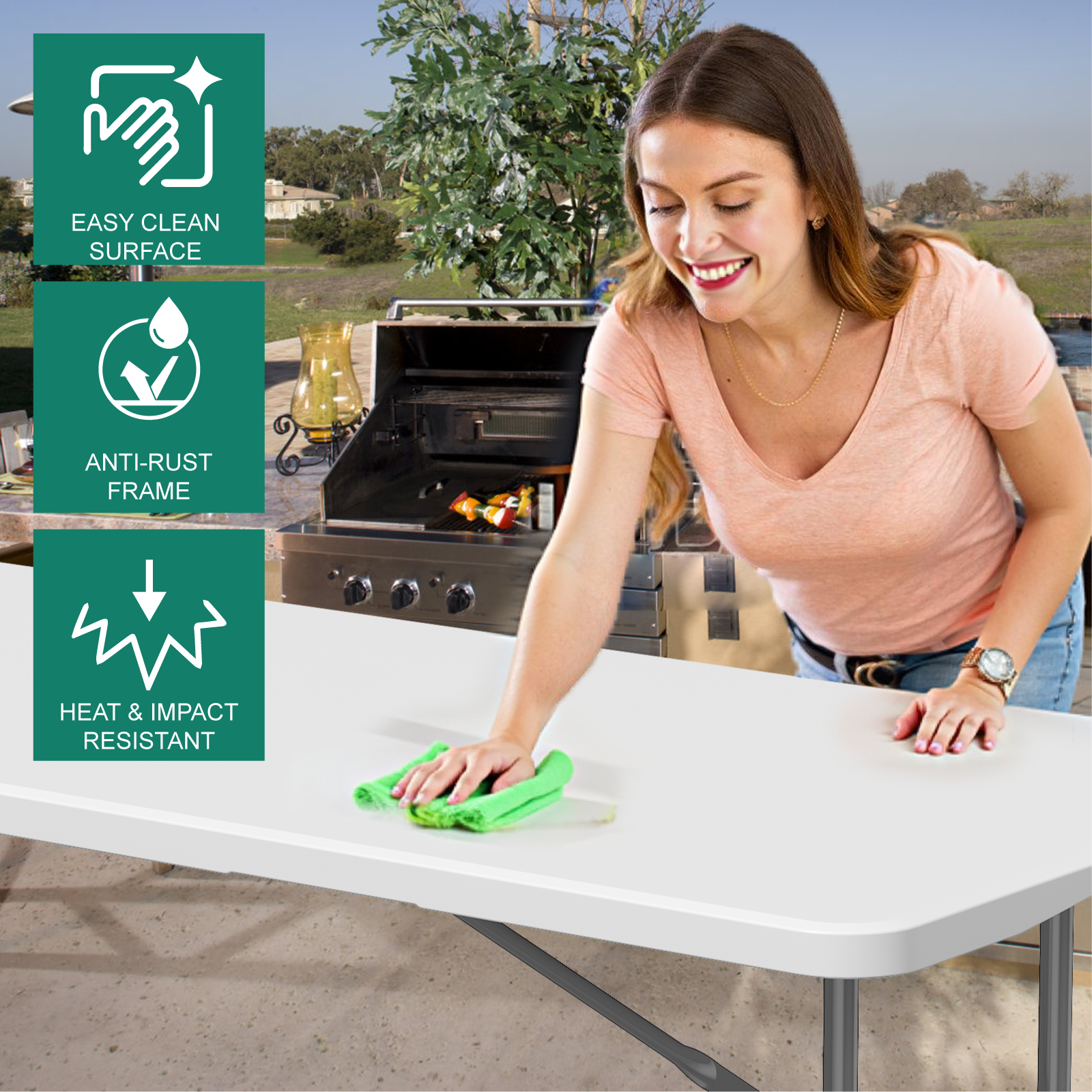OROFULL 6ft Folding Table, Heavy Duty Portable Plastic Utility Table with Carry Handle, Waterproof Foldable Table for Party Camping Picnic Dining Indoor Outdoor, White