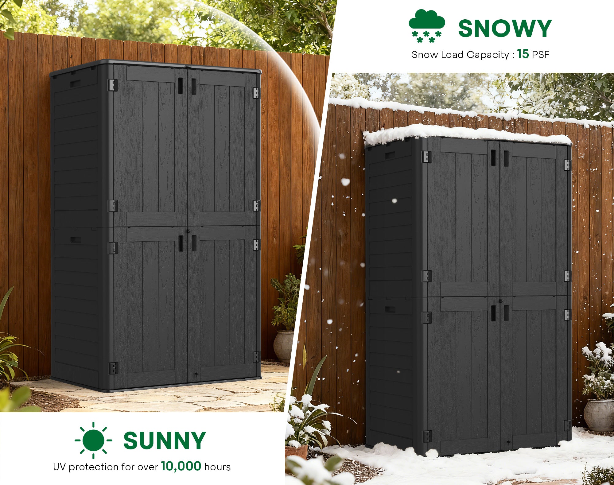 OROFULL 5x3 FT Outdoor Storage Shed, Waterproof Resin Tool Shed with Lockable Door & Reinforced Floor, All-Weather Shed for Patio Garage Garden Black