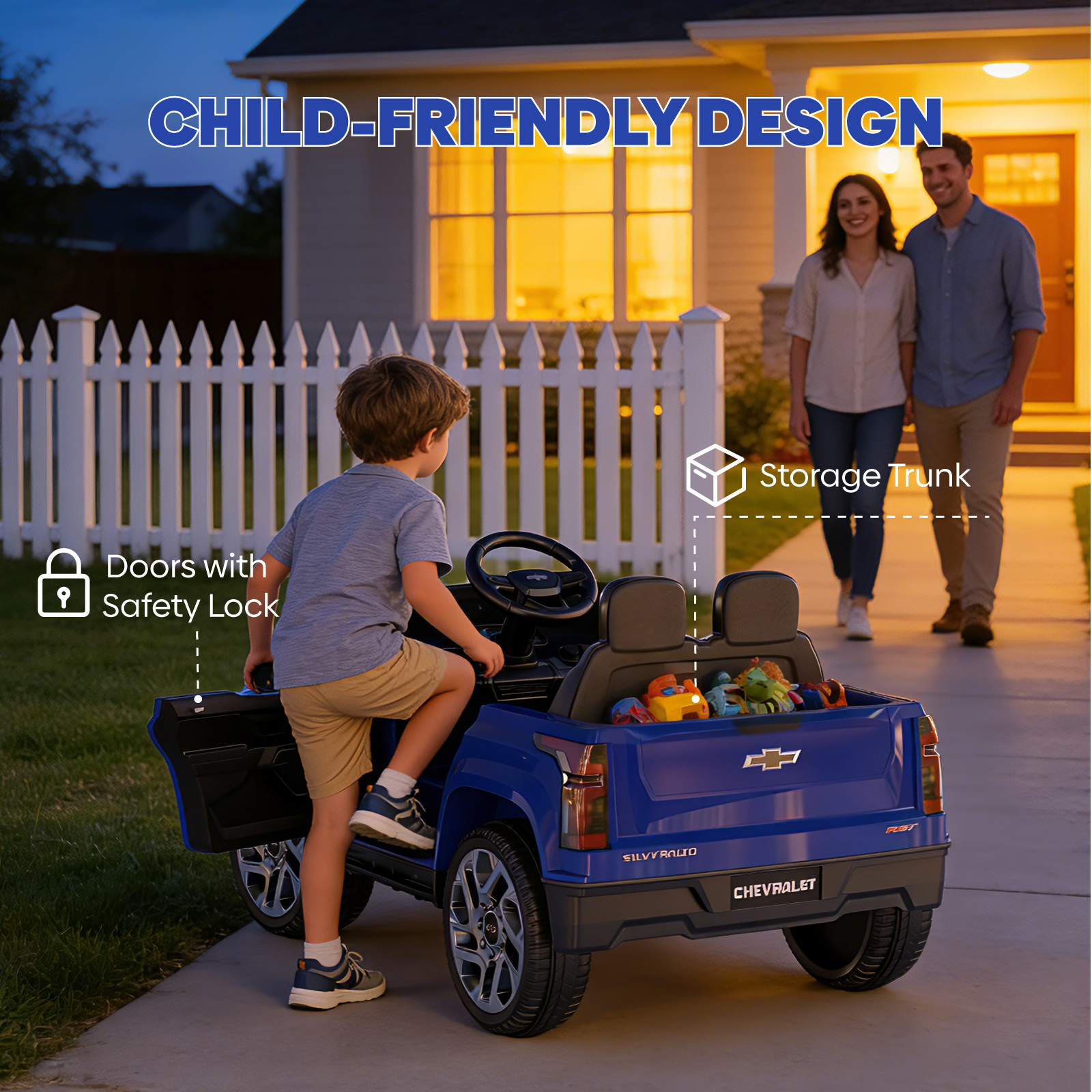 OROFULL 24V Licensed Chevrolet Electric Ride On Car with Remote, LED Lights, MP3, Safety Belt for Toddlers, Boys and Girls,Blue