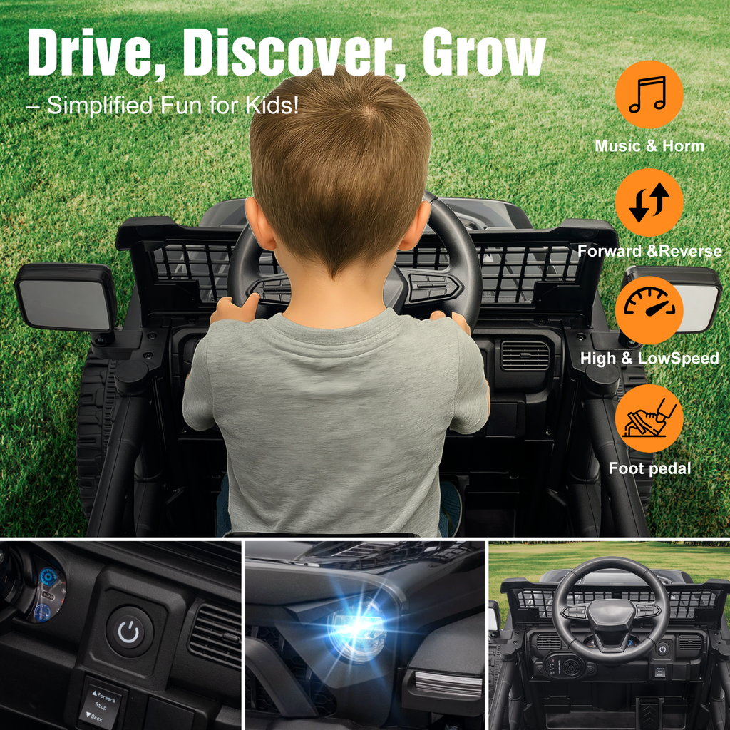 OROFULL 12V Electric Ride On Car, Kids Ride On Truck Toy with Remote Control, Double Doors and Music for Toddlers, Boys and Girls,Black