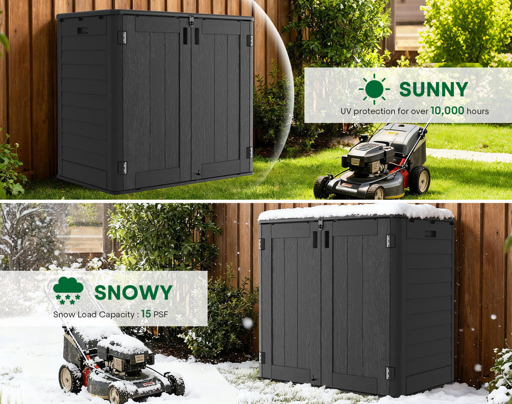 OROFULL 30 Cu.Ft Outdoor Storage Shed, Waterproof Resin Horizontal Cabinet with Lockable Doors for Patio, Backyard & Garden Tools, Black