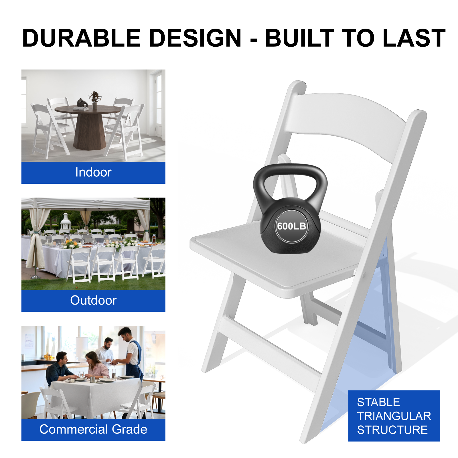 OROFULL 4 Pack White Resin Folding Chairs with Cushioned Seat, Heavy Duty Foldable Chair for Wedding Party Event Home Indoor Outdoor Use