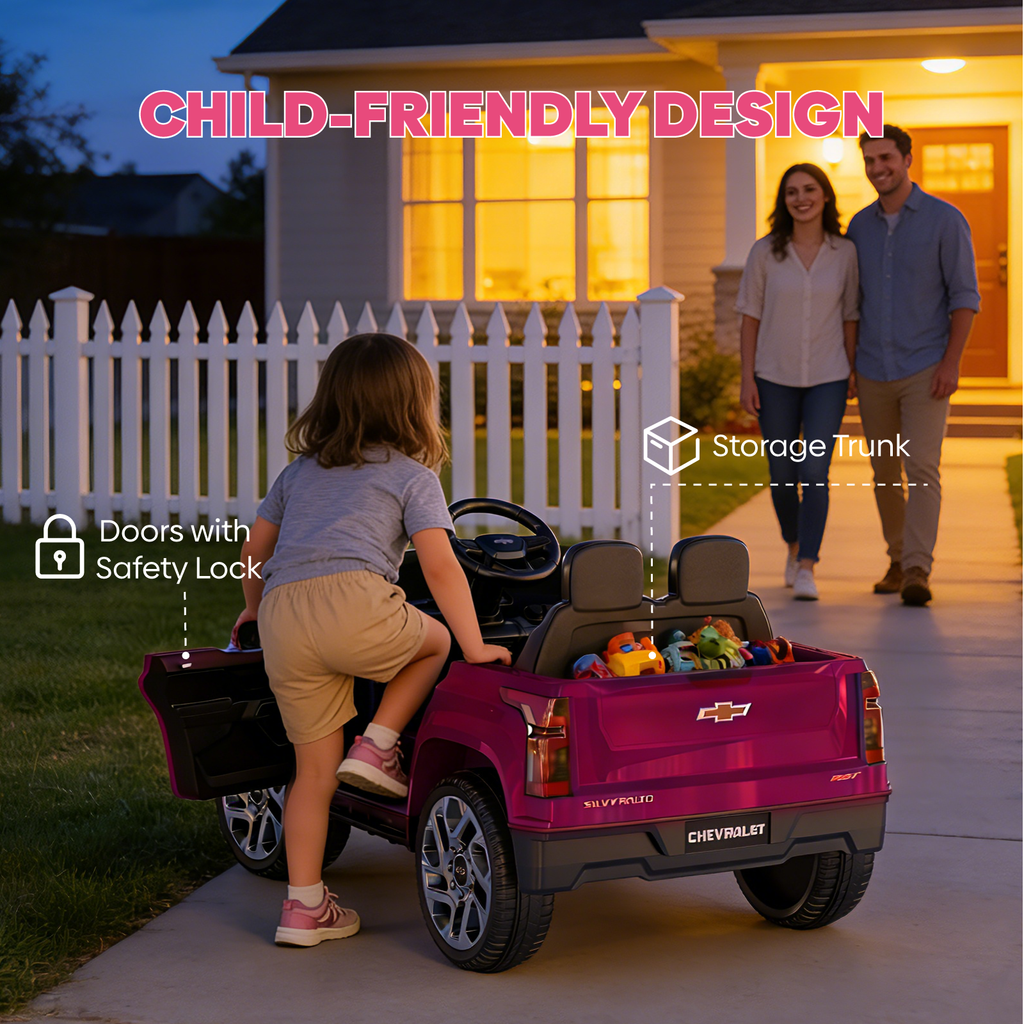 OROFULL 24V Licensed Chevrolet Electric Ride On Car with Remote, LED Lights, MP3, Safety Belt for Toddlers, Boys and Girls,Pink