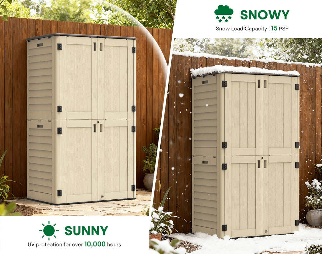 OROFULL 5x3 FT Outdoor Storage Shed, Waterproof Resin Tool Shed with Lockable Door & Reinforced Floor, All-Weather Shed for Patio Garage Garden Khaki