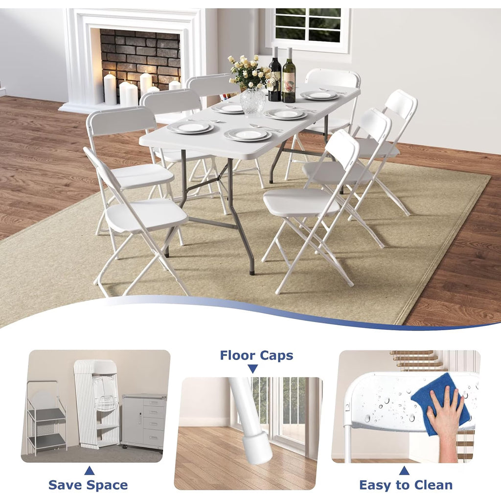OROFULL 34in Folding Table Set with 4 Chairs, Plastic Portable Dining Table for Party Camping Backyard Events Picnic,White