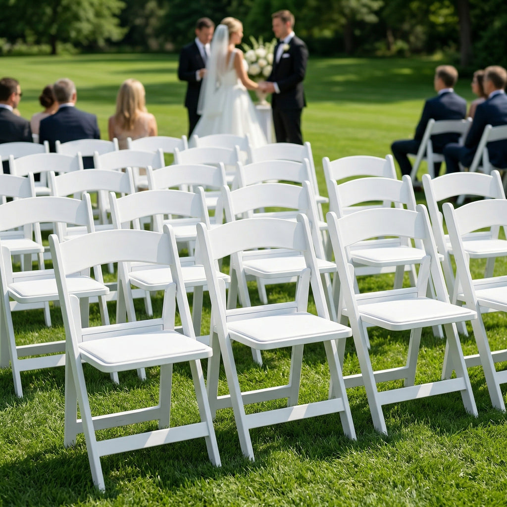 OROFULL 4 Pack White Resin Folding Chairs with Cushioned Seat, Heavy Duty Foldable Chair for Wedding Party Event Home Indoor Outdoor Use