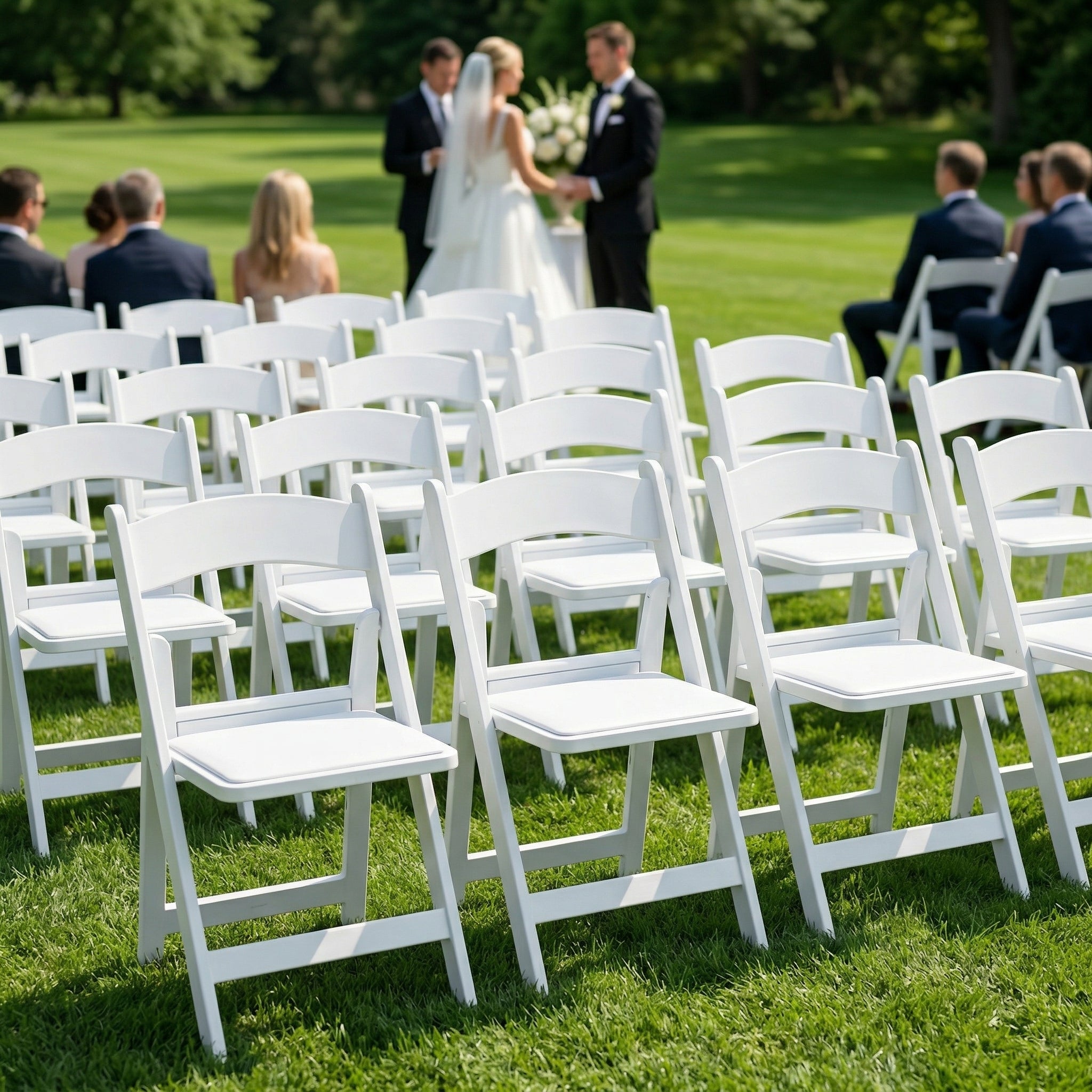 OROFULL 4 Pack White Resin Folding Chairs with Cushioned Seat, Heavy Duty Foldable Chair for Wedding Party Event Home Indoor Outdoor Use