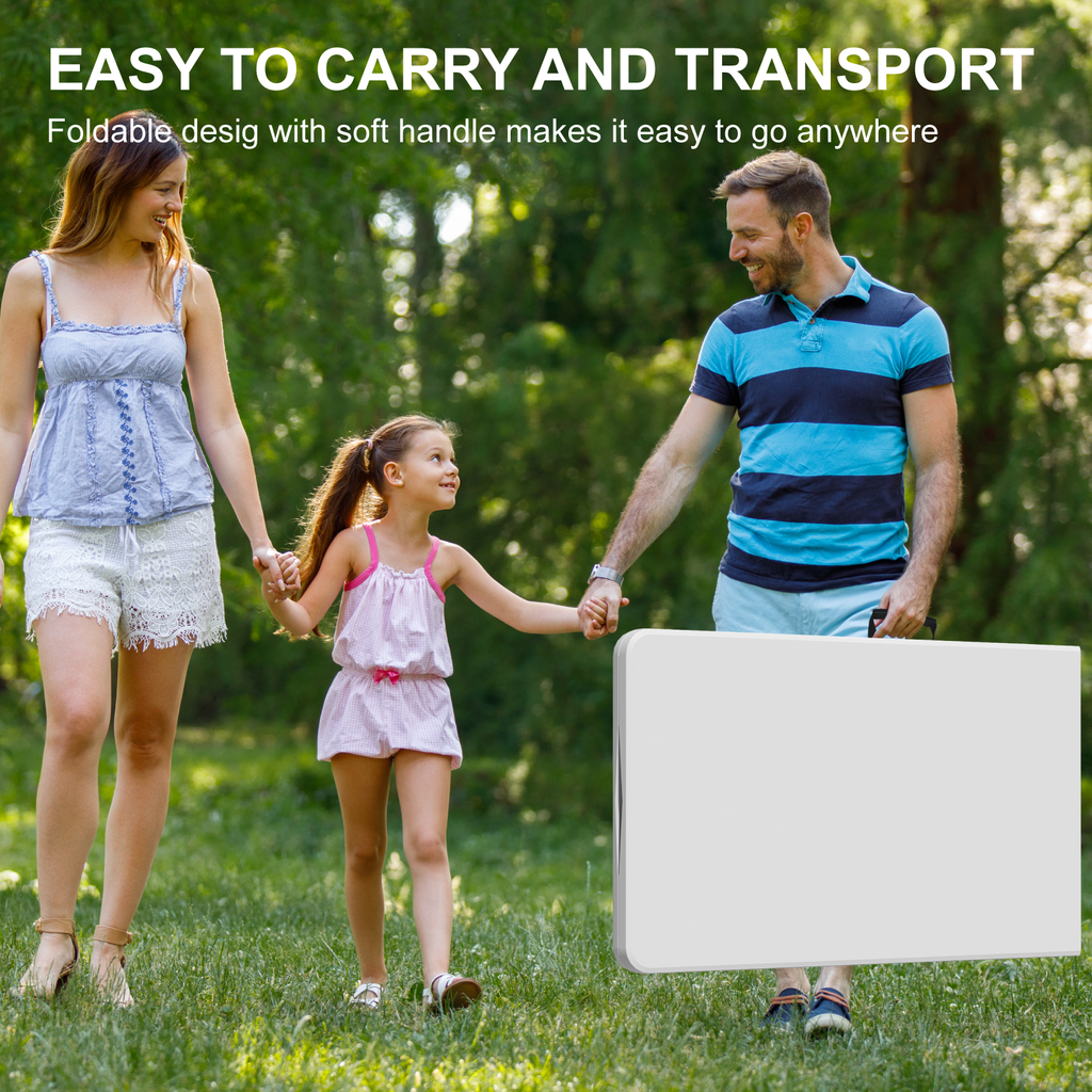 OROFULL 8ft Folding Table, Heavy Duty Plastic Foldable Table with Carry Handle, Indoor Outdoor Utility Table for Party Camping Picnic Dining, White