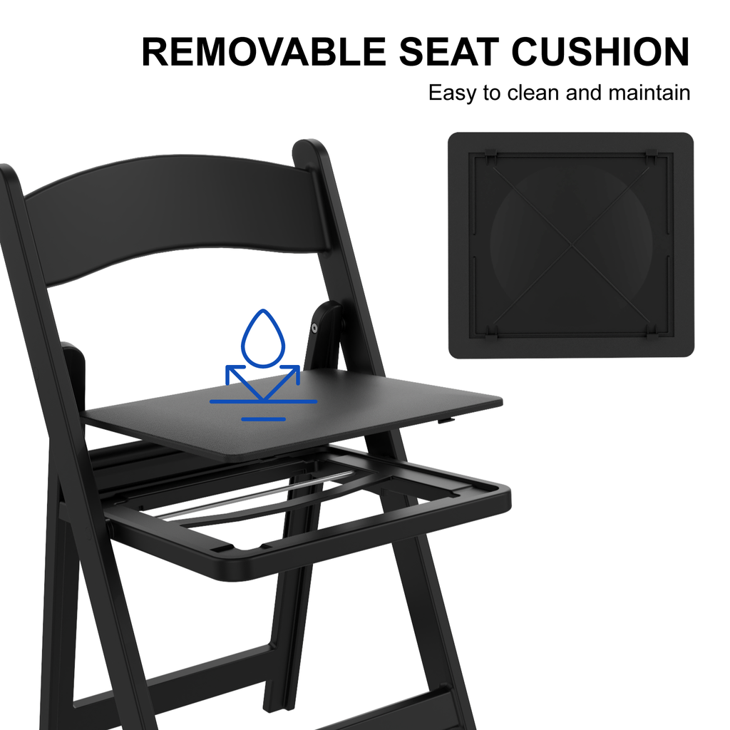 OROFULL 4 Pack Black Resin Folding Chairs with Cushioned Seat, Heavy Duty Foldable Chair for Wedding Party Event Home Indoor Outdoor Use