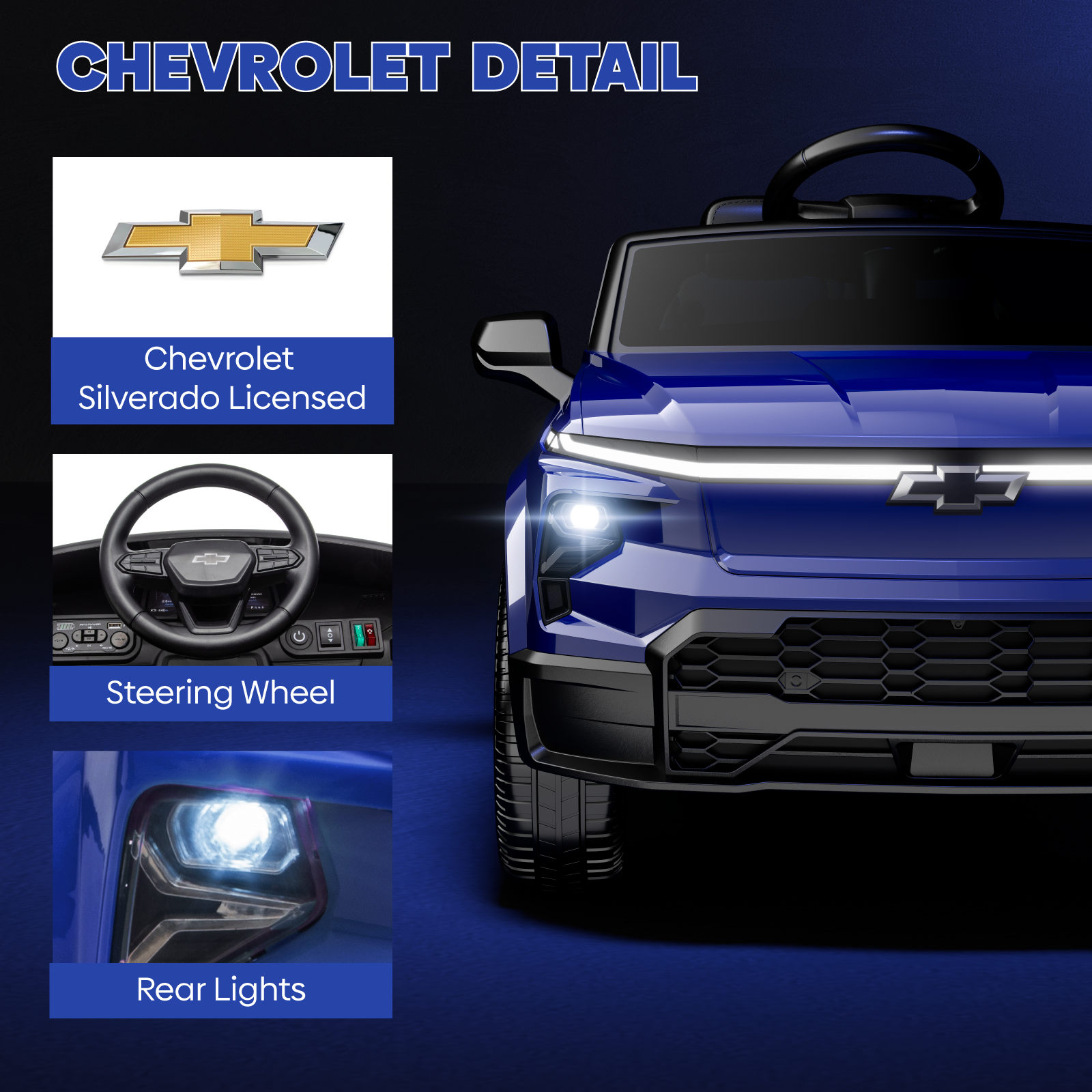 OROFULL 24V Licensed Chevrolet Electric Ride On Car with Remote, LED Lights, MP3, Safety Belt for Toddlers, Boys and Girls,Blue