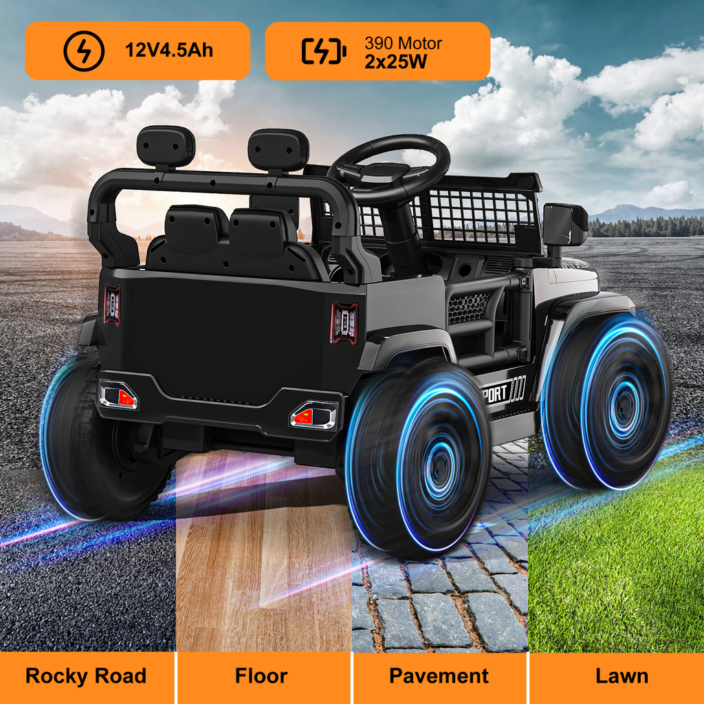 OROFULL 12V Electric Ride On Car, Kids Ride On Truck Toy with Remote Control, Double Doors and Music for Toddlers, Boys and Girls,Black