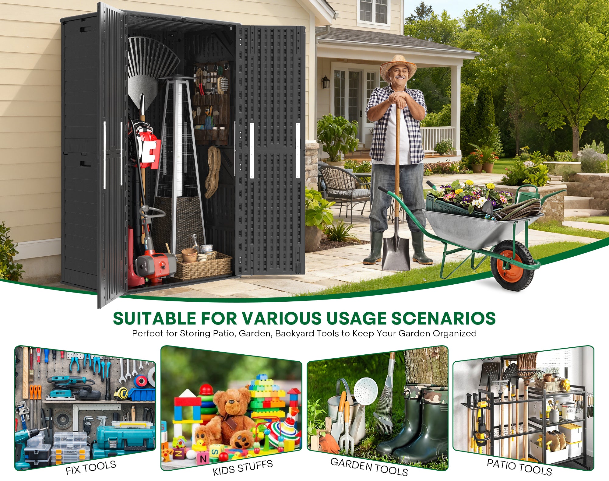 OROFULL 5x3 FT Outdoor Storage Shed, Waterproof Resin Tool Shed with Lockable Door & Reinforced Floor, All-Weather Shed for Patio Garage Garden Black