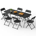 OROFULL 6FT Folding Table Set with 6 Chairs, Plastic Portable Dining Table for Party Camping Backyard Events Picnic,Black