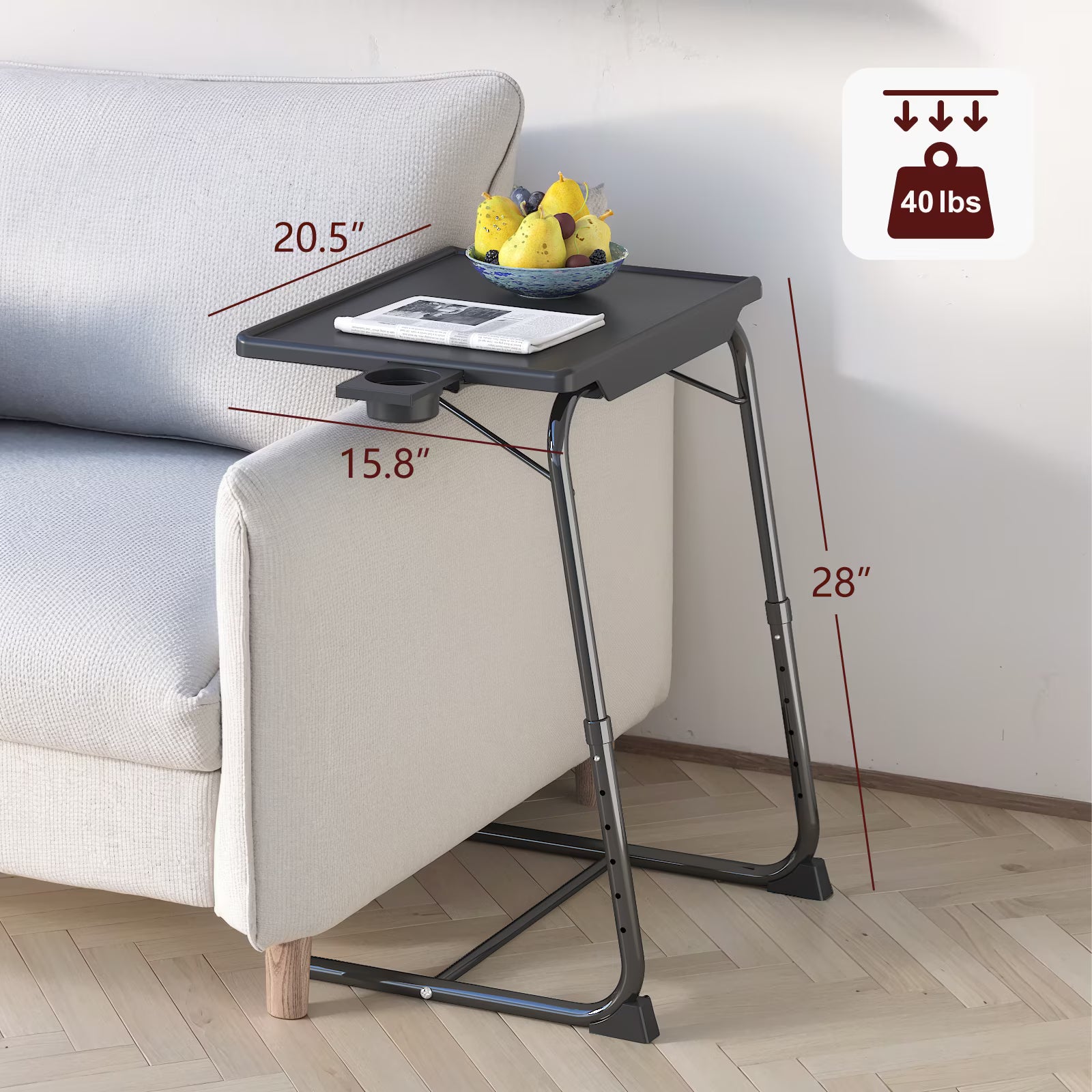 OROFULL Adjustable TV Tray Table with Cup Holder, 6 Height & 3 Tilt Angle Folding Sofa Desk for Living Room Bedroom, Black