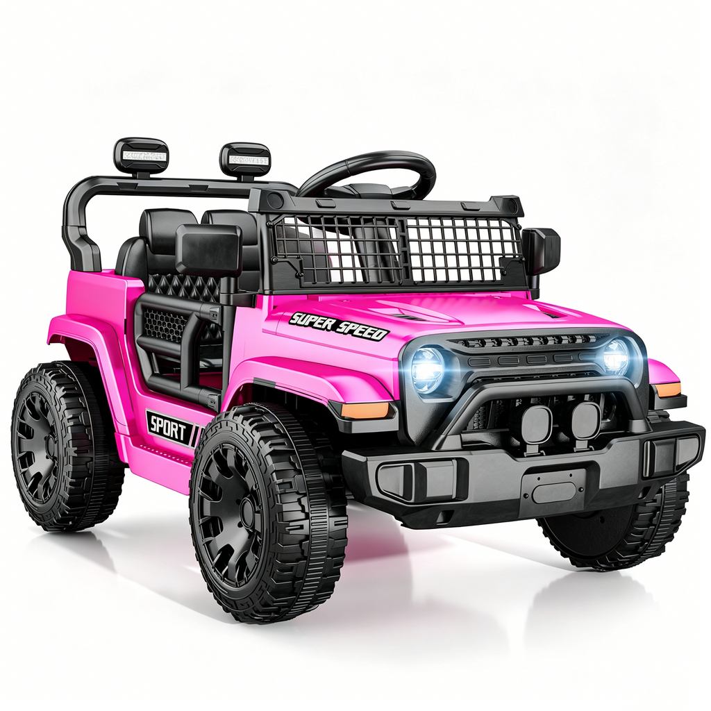 OROFULL 12V Electric Ride On Car, Kids Ride On Truck Toy with Remote Control, Double Doors and Music for Toddlers, Boys and Girls,Pink