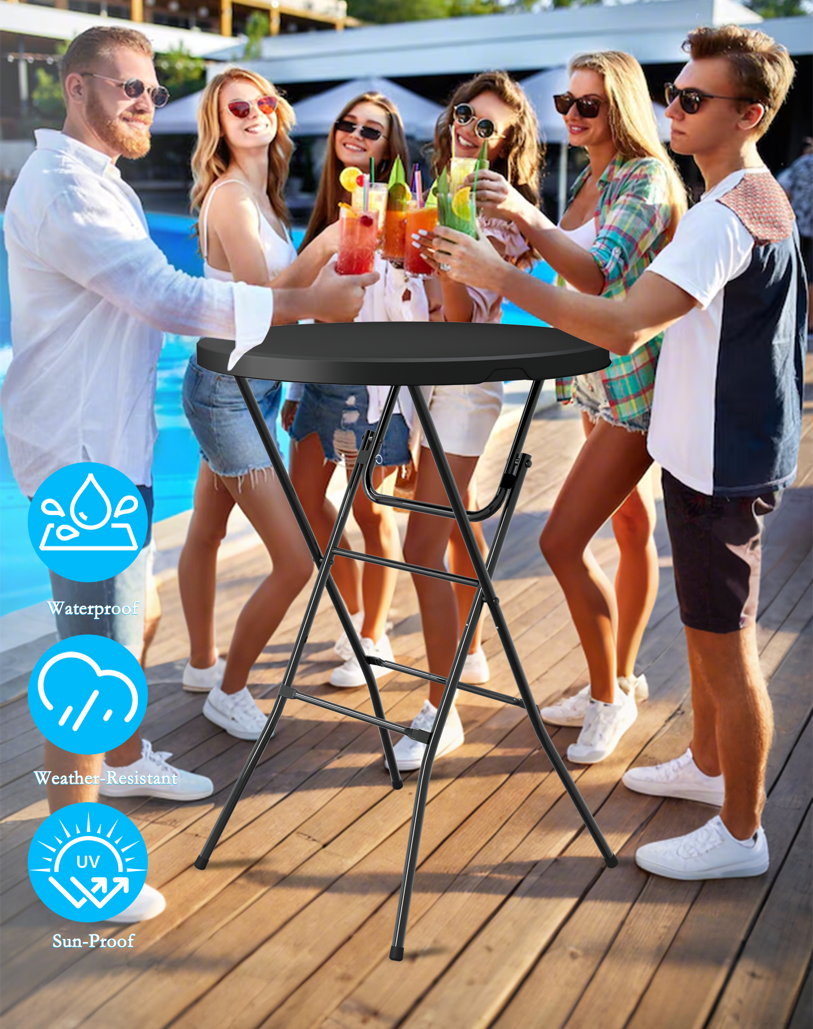 OROFULL 32 Inch Round Bar Height Folding Table 2 Pack, Portable High Top Table with Locking Legs for Indoor Outdoor Party Bistro Event, Black