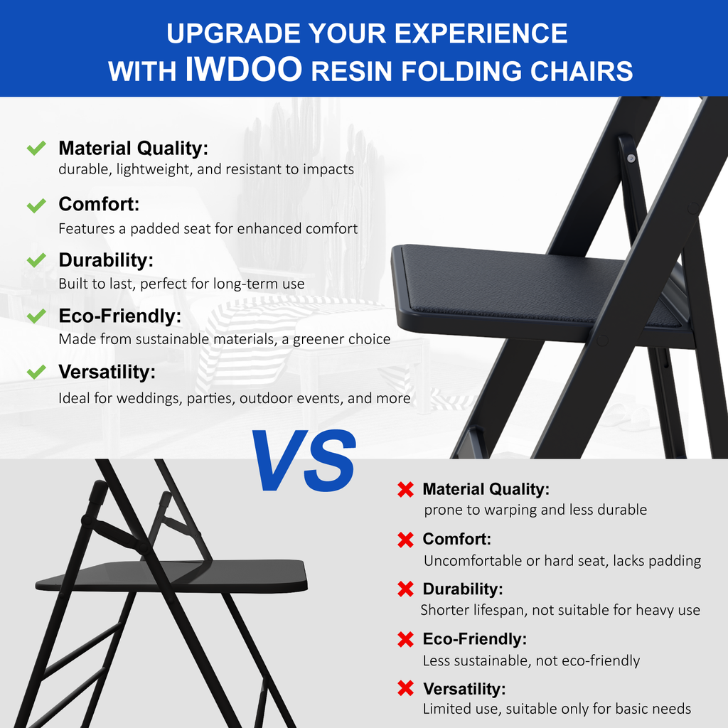 OROFULL 4 Pack Black Resin Folding Chairs with Cushioned Seat, Heavy Duty Foldable Chair for Wedding Party Event Home Indoor Outdoor Use