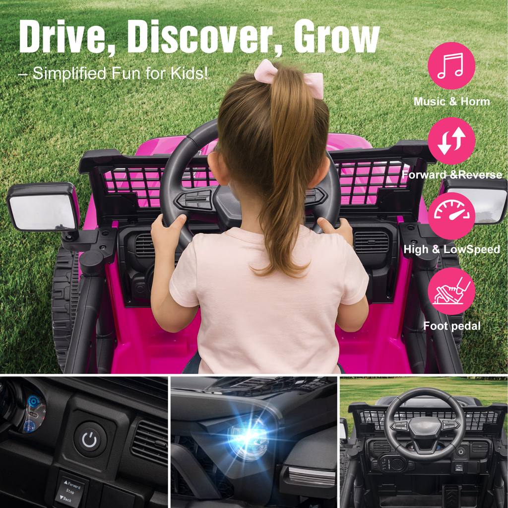 OROFULL 12V Electric Ride On Car, Kids Ride On Truck Toy with Remote Control, Double Doors and Music for Toddlers, Boys and Girls,Pink