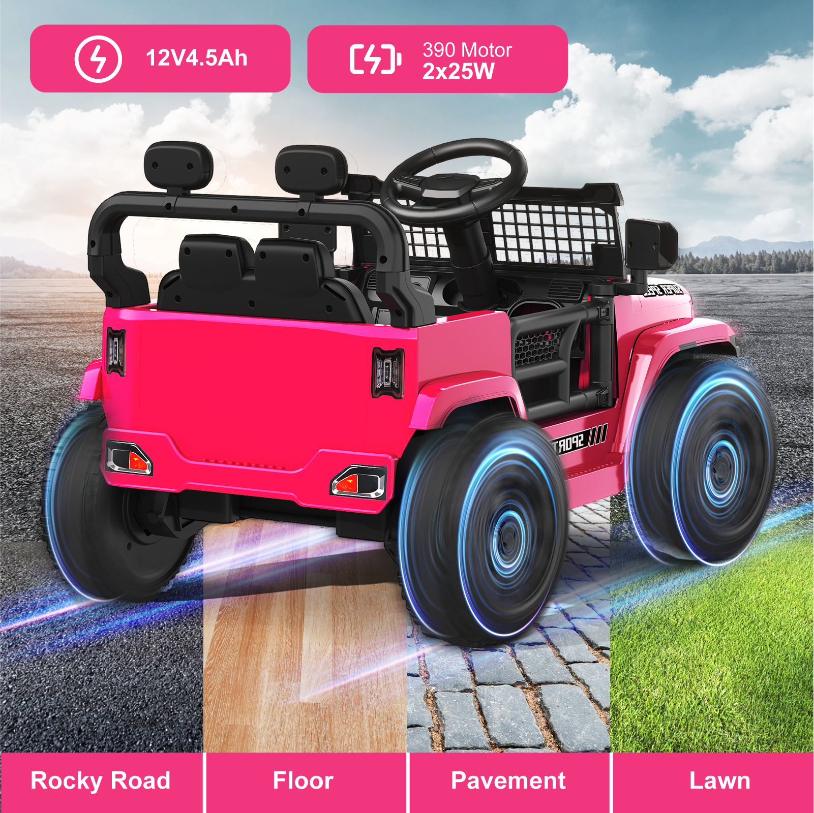 OROFULL 12V Electric Ride On Car, Kids Ride On Truck Toy with Remote Control, Double Doors and Music for Toddlers, Boys and Girls,Pink