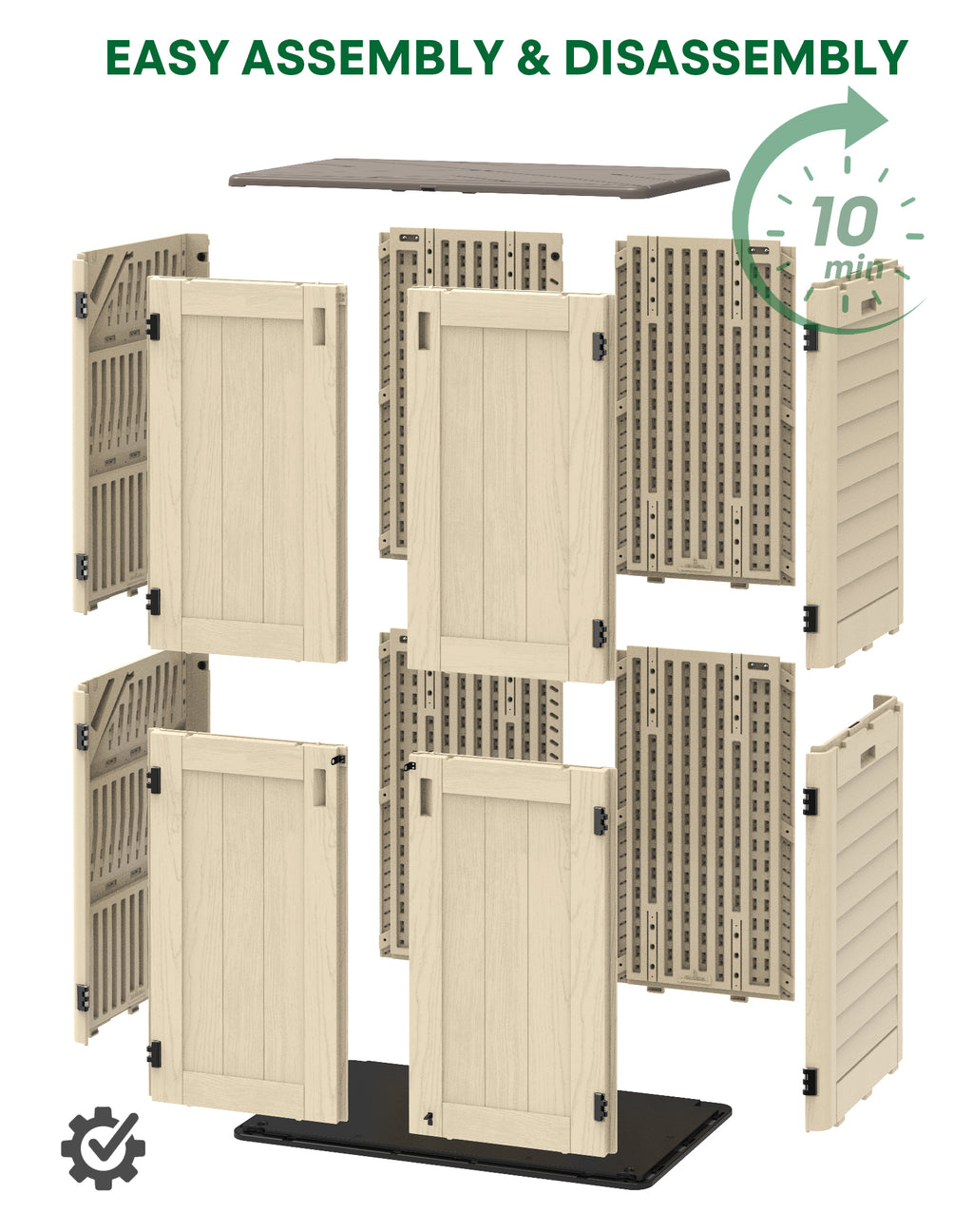 OROFULL 5x3 FT Outdoor Storage Shed, Waterproof Resin Tool Shed with Lockable Door & Reinforced Floor, All-Weather Shed for Patio Garage Garden Khaki