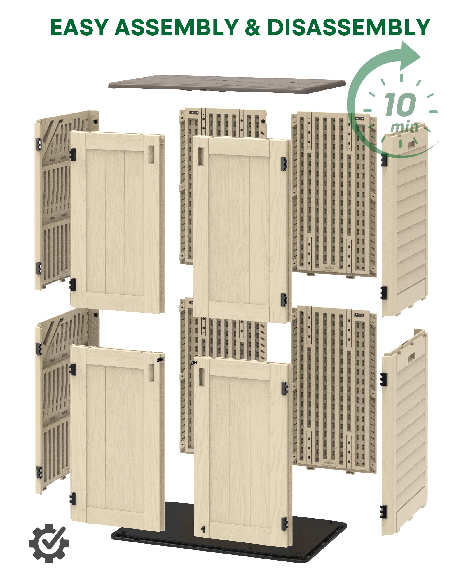 OROFULL 5x3 FT Outdoor Storage Shed, Waterproof Resin Tool Shed with Lockable Door & Reinforced Floor, All-Weather Shed for Patio Garage Garden Khaki