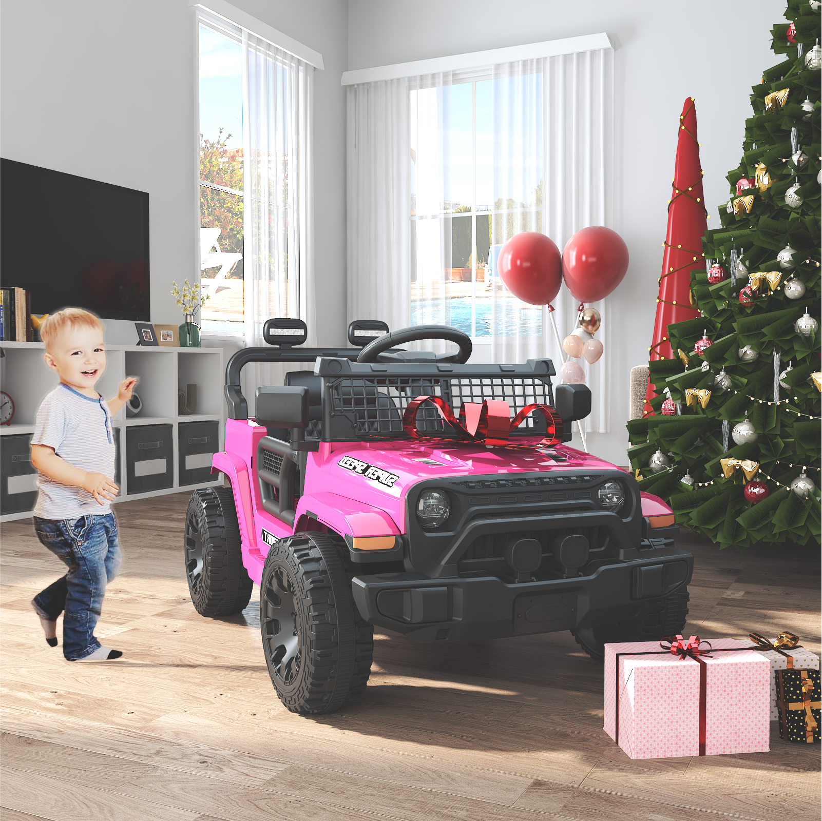 OROFULL 12V Electric Ride On Car, Kids Ride On Truck Toy with Remote Control, Double Doors and Music for Toddlers, Boys and Girls,Pink