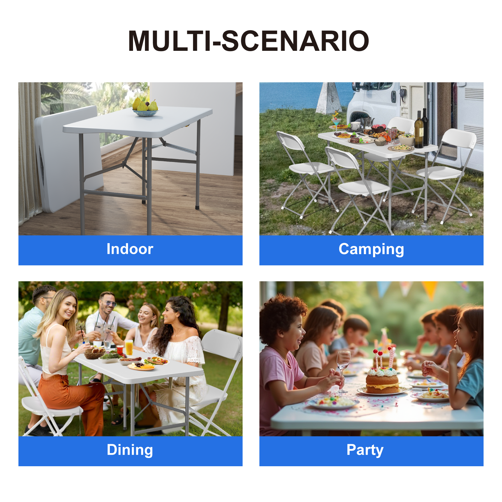 OROFULL 4 FT Folding Table, Heavy Duty HDPE Plastic Portable Foldable Table with Safety Lock & Carry Handle for Indoor Outdoor Party Camping Picnic Dining, White