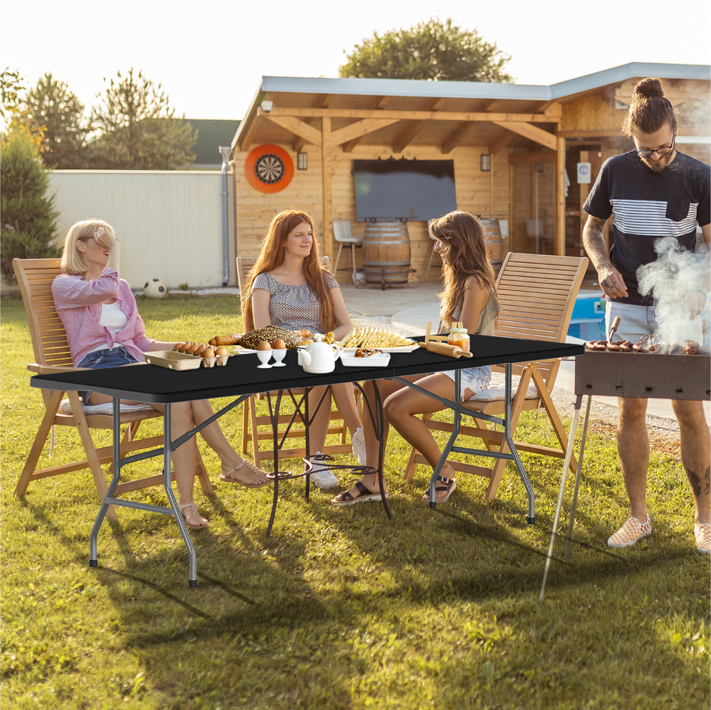 OROFULL 8ft Folding Table, Heavy Duty Plastic Foldable Table with Carry Handle, Indoor Outdoor Utility Table for Party Camping Picnic Dining, Black