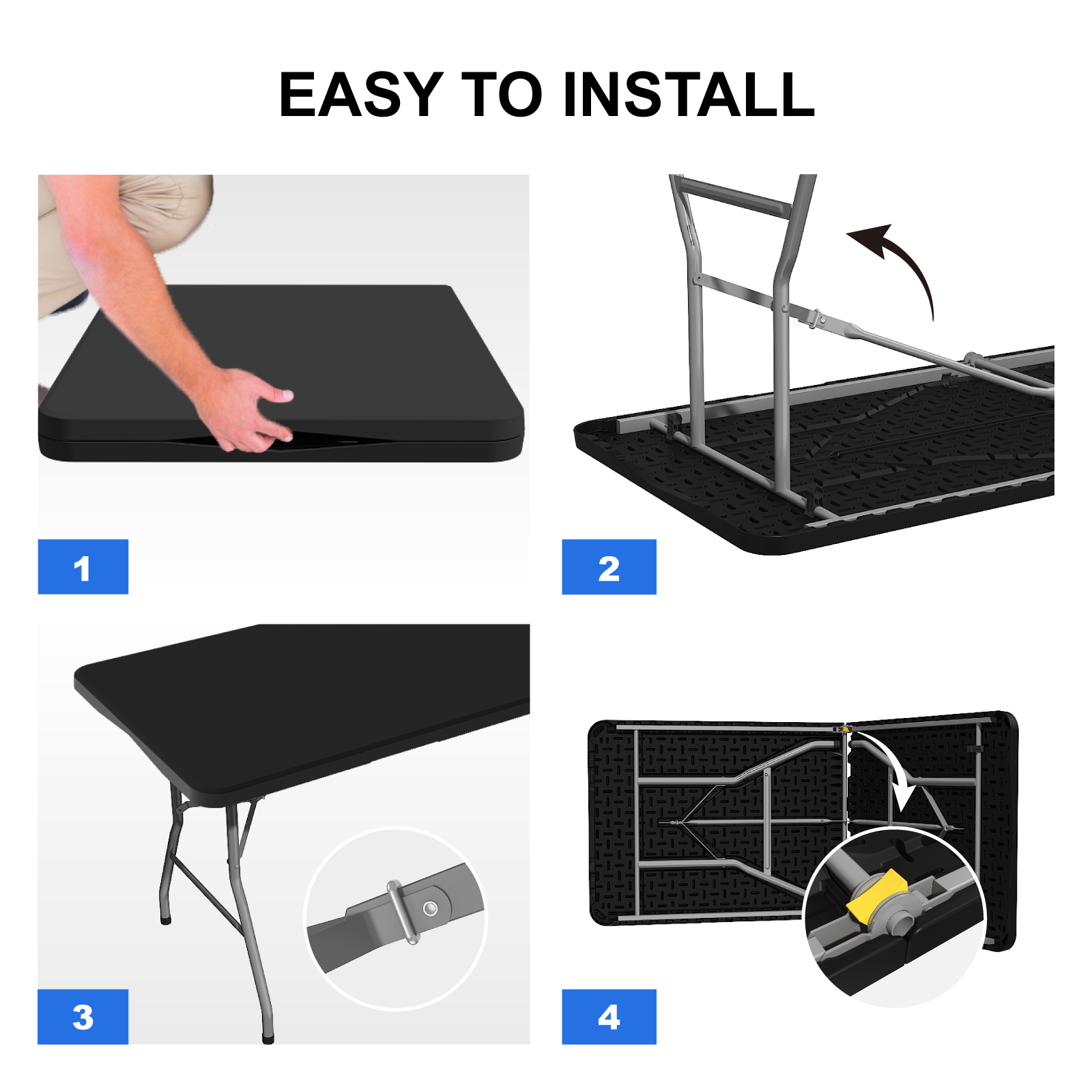 OROFULL 8ft Folding Table, Heavy Duty Plastic Foldable Table with Carry Handle, Indoor Outdoor Utility Table for Party Camping Picnic Dining, Black