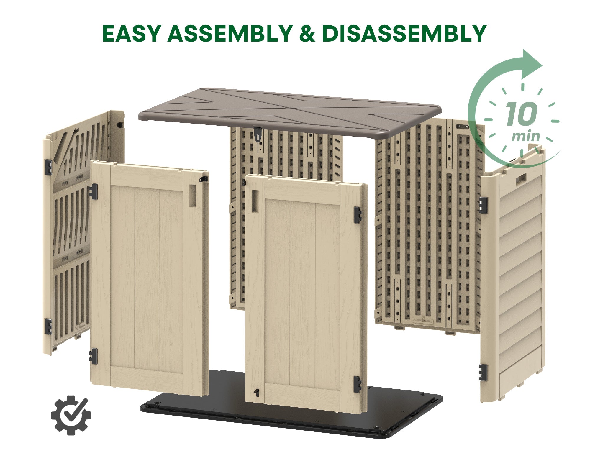 OROFULL 30 Cu.Ft Outdoor Storage Shed, Waterproof Resin Horizontal Cabinet with Lockable Doors for Patio, Backyard & Garden Tools, Khaki