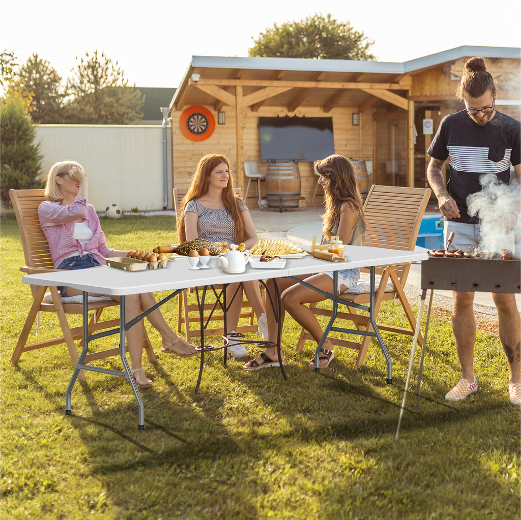 OROFULL 8ft Folding Table, Heavy Duty Plastic Foldable Table with Carry Handle, Indoor Outdoor Utility Table for Party Camping Picnic Dining, White