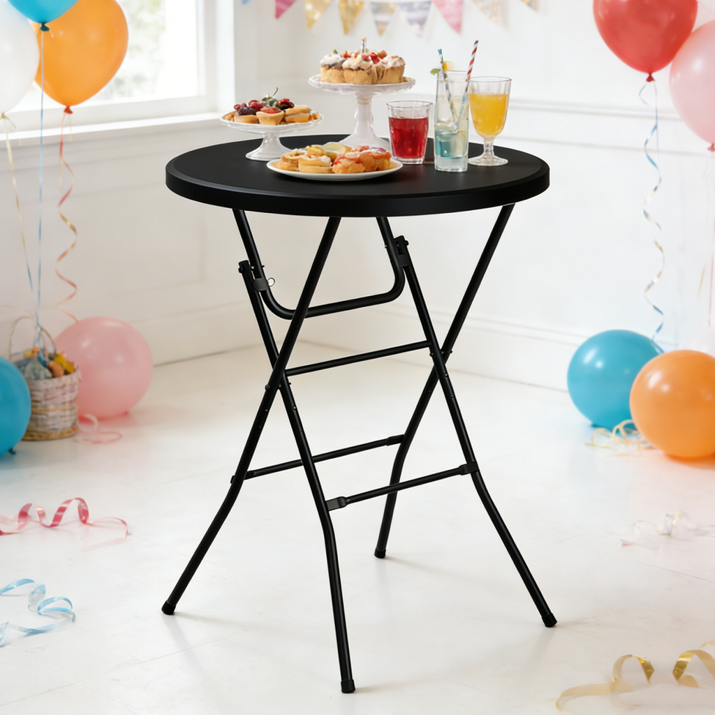 OROFULL 32 Inch Round Bar Height Folding Table, Portable High Top Table with Locking Legs for Indoor Outdoor Party Bistro Event, Black