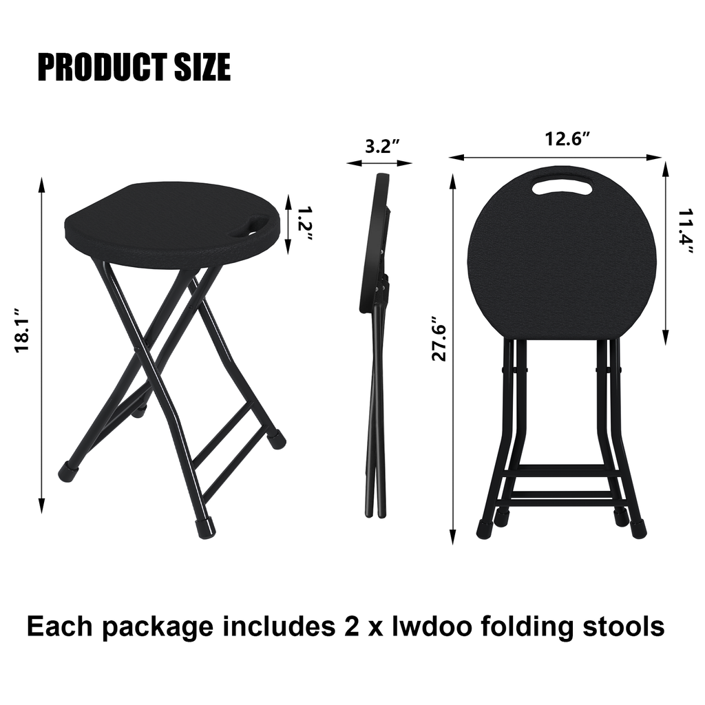OROFULL 18 Inch Folding Stool 6 Pack, 600lbs Heavy Duty Foldable Bar Stool with Handle, Steel Frame Anti-Slip Folding Chair Indoor Outdoor, Black
