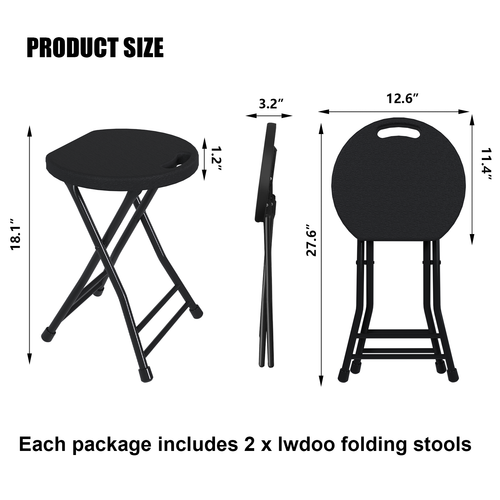 OROFULL 18 Inch Folding Stool 6 Pack, 600lbs Heavy Duty Foldable Bar Stool with Handle, Steel Frame Anti-Slip Folding Chair Indoor Outdoor, Black