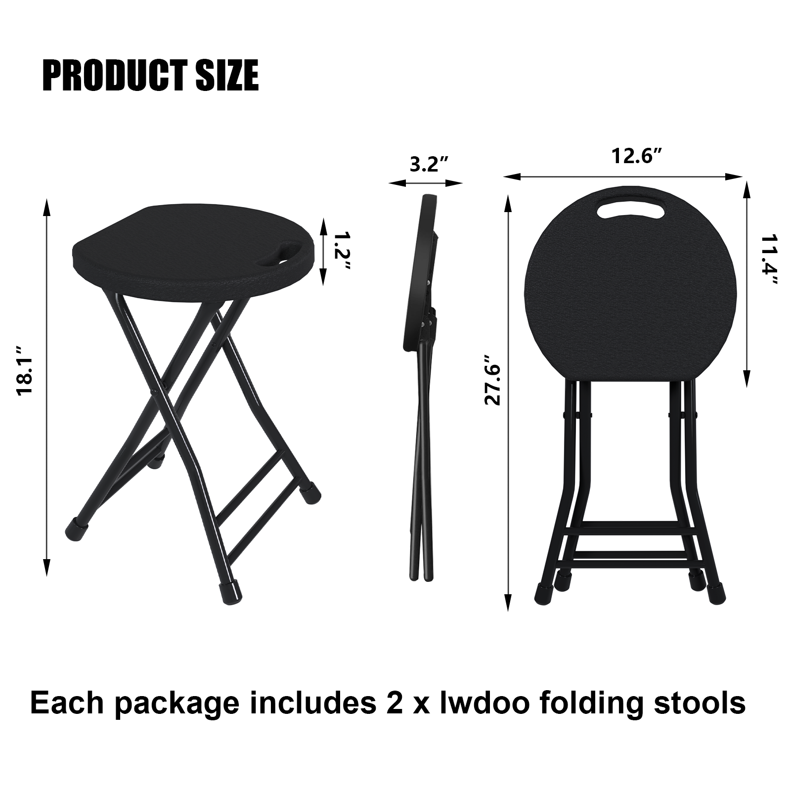 OROFULL 18 Inch Folding Stool 6 Pack, 600lbs Heavy Duty Foldable Bar Stool with Handle, Steel Frame Anti-Slip Folding Chair Indoor Outdoor, Black