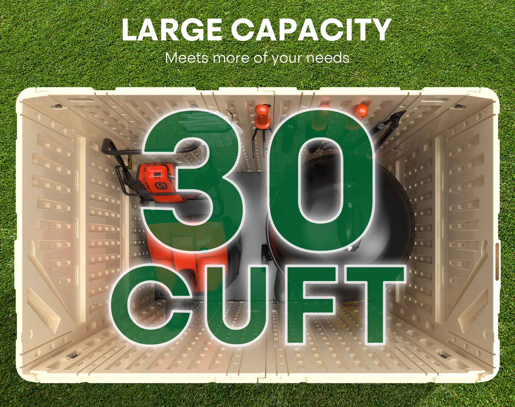 OROFULL 30 Cu.Ft Outdoor Storage Shed, Waterproof Resin Horizontal Cabinet with Lockable Doors for Patio, Backyard & Garden Tools, Khaki