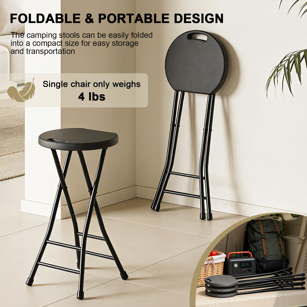 OROFULL 24 Inch Tall Folding Stool 1 Pack, Heavy Duty HDPE Portable Bar Stool with Carry Handle & Steel Frame for Indoor Outdoor Use, Black