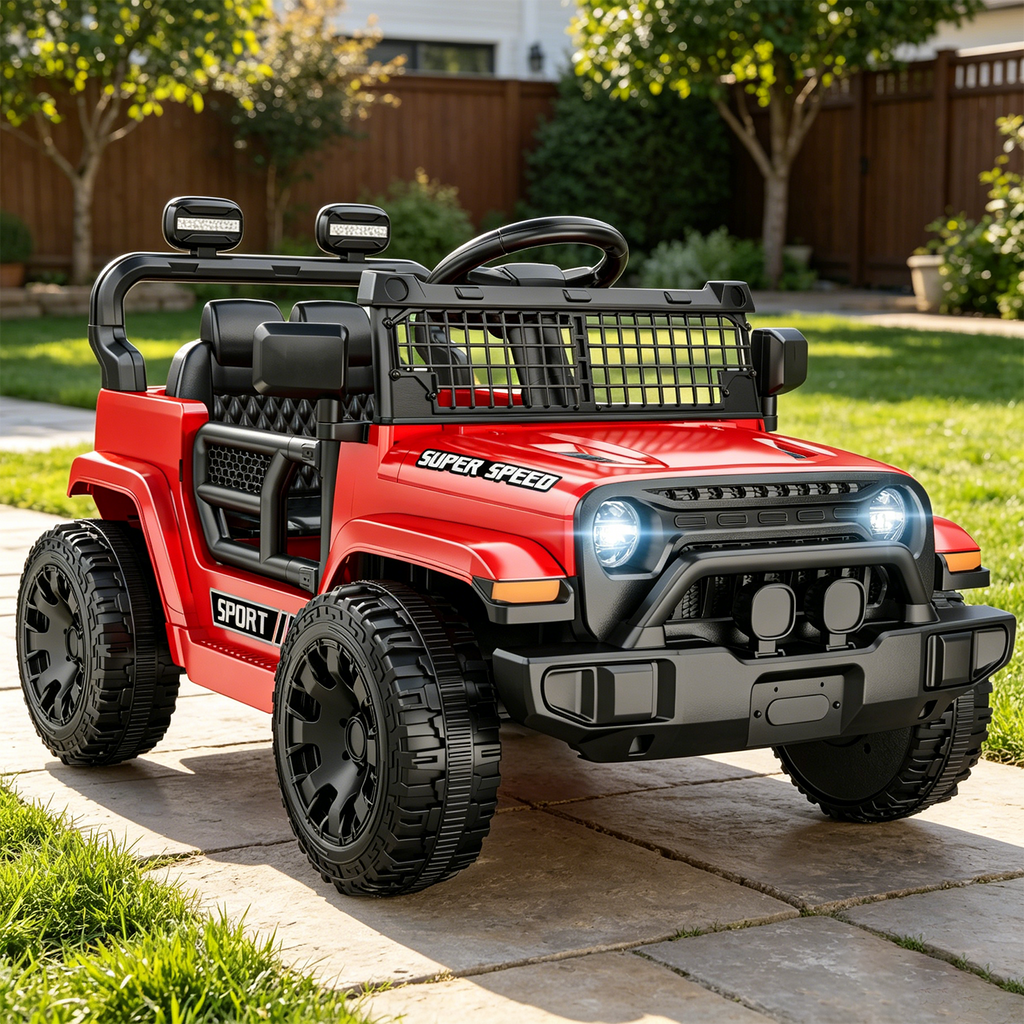 OROFULL 12V Electric Ride On Car, Kids Ride On Truck Toy with Remote Control, Double Doors and Music for Toddlers, Boys and Girls,Red