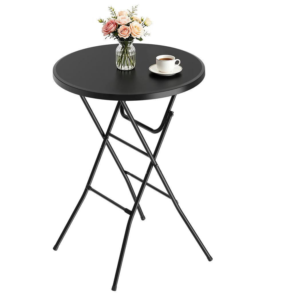 OROFULL 23.6” Round Bar Height Folding Cocktail Table, 1 Pack HDPE High Top Bistro Table with Iron Frame for Indoor Outdoor Party Events, Black